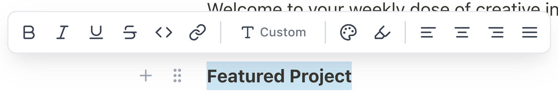 Rich text formatting toolbar appearing on text selection